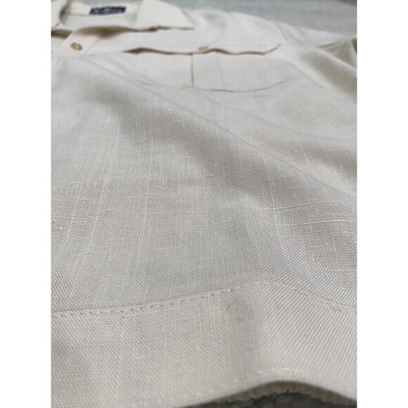 Vtg Alan Stuart Polo Shirt Men XL Ivory Front Pockets Textured POLYESTER - Picture 2 of 7